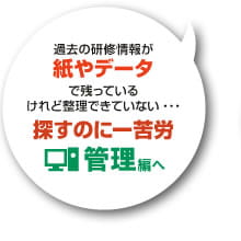 過去の研修情報が整理できていない。探すのに一苦労。管理編へ。