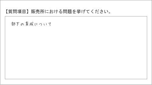 【質問項目】販売所における問題を挙げてください。→部下の育成について