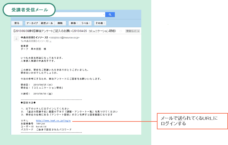メールで送られてくるURLにログインする