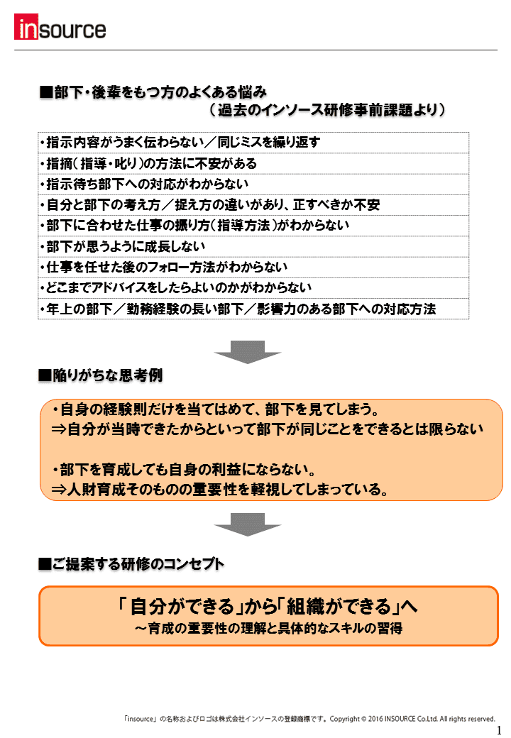 提案書 部下 後輩育成に関する研修 株式会社インソース