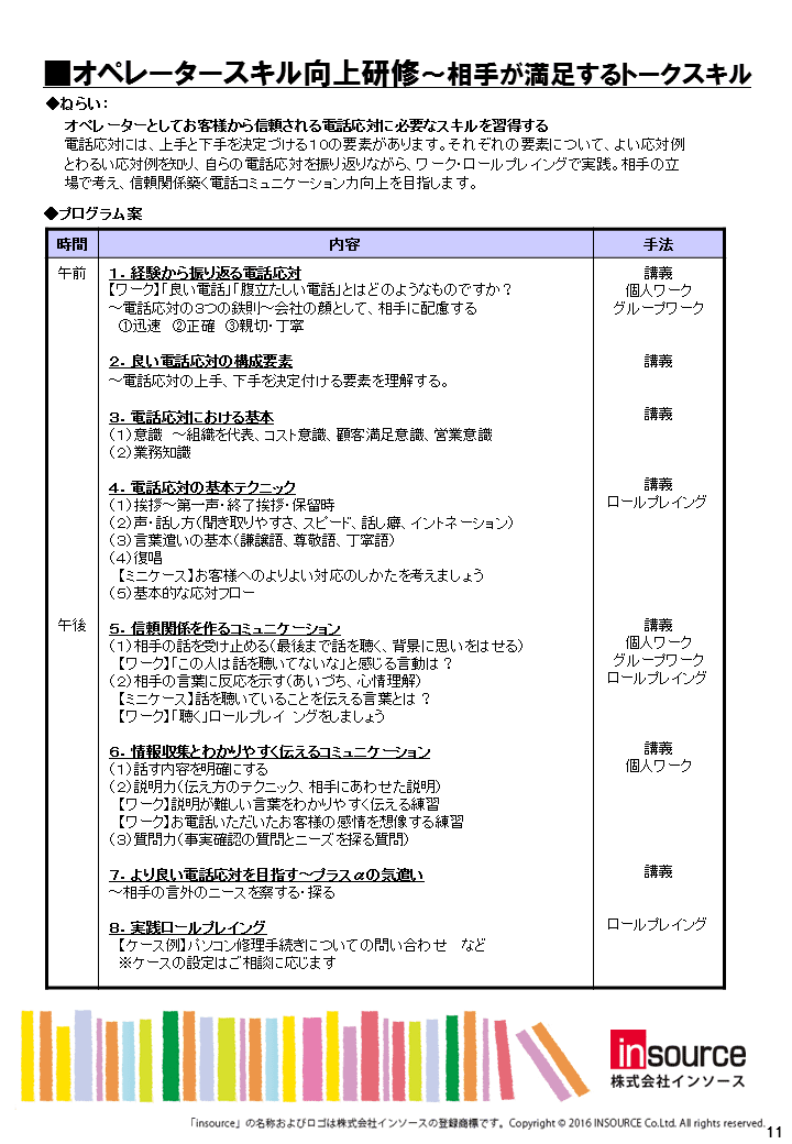 提案書 コールセンター向け新人オペレーターのスキル向上 株式会社インソース