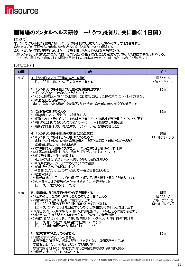 職場のメンタルヘルス研修のプログラム例