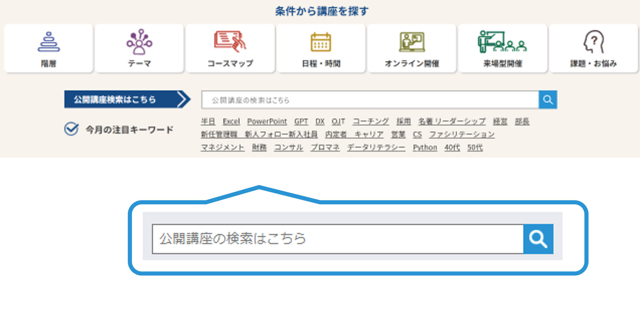 該当の研修名を探す
