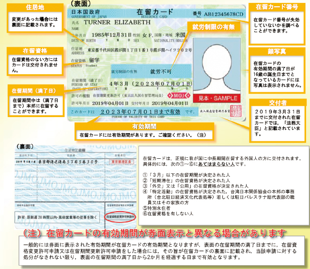 「在留カード」の主な記載内容