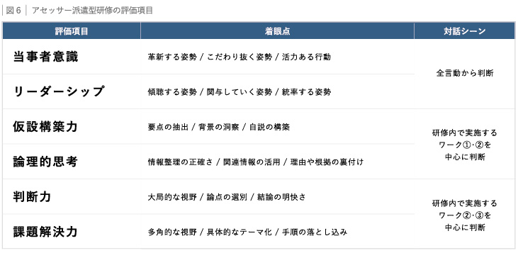 図6:アセッサー派遣型研修の評価項目