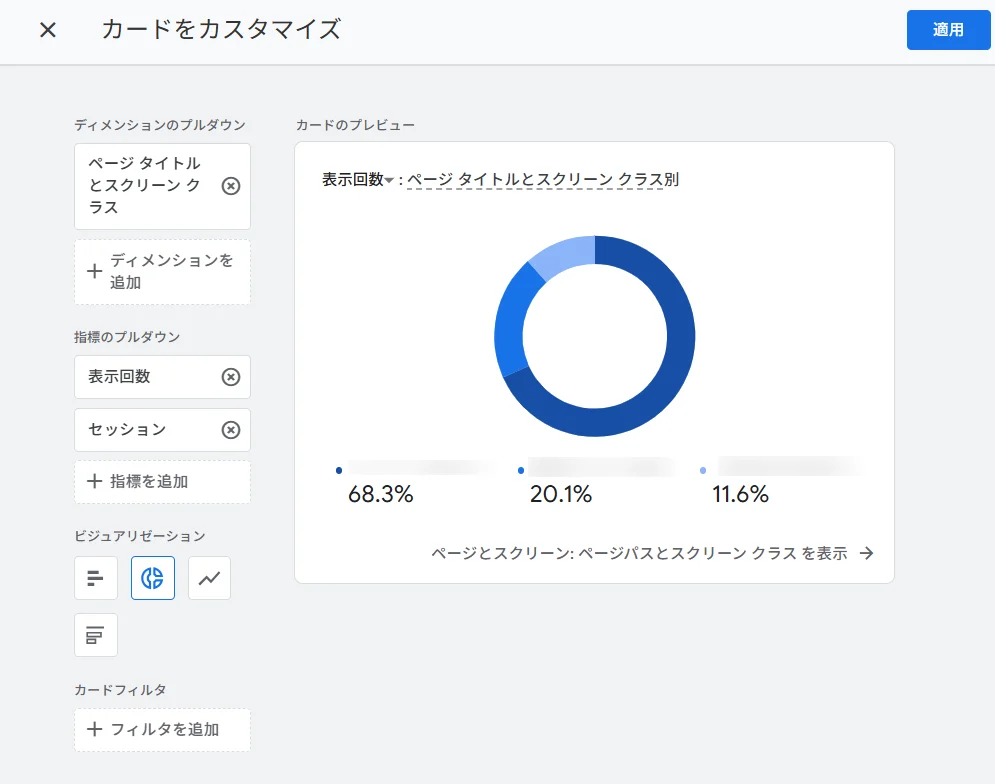 GA4画面イメージ。カードをカスタマイズ