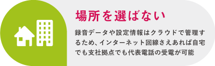 インターネット回線さえあれば場所を選ばずどこでも代表電話の受電が可能