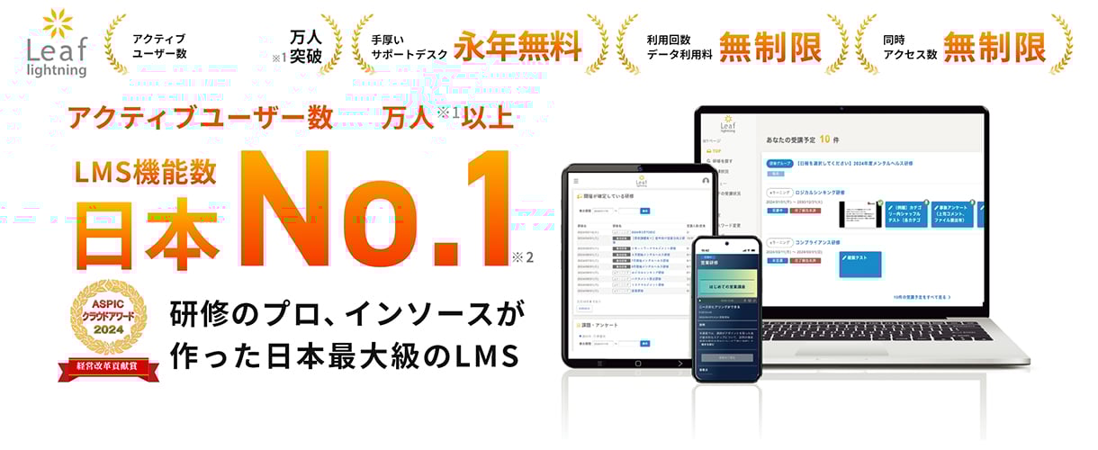 アクティブユーザー数/LMS機能数日本No.1 研修のプロ、インソースが作った日本最大級のLMS