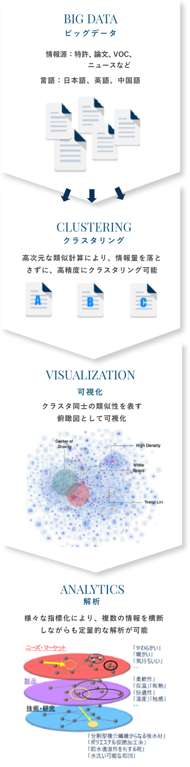 ビッグデータ俯瞰解析におけるビッグデータ・クラスタリング・可視化・解析の４つの要素